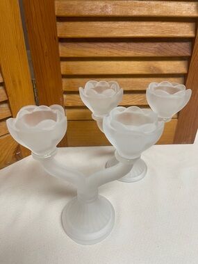 Vintage Frosted Glass Tulip Votive Candle Holder
